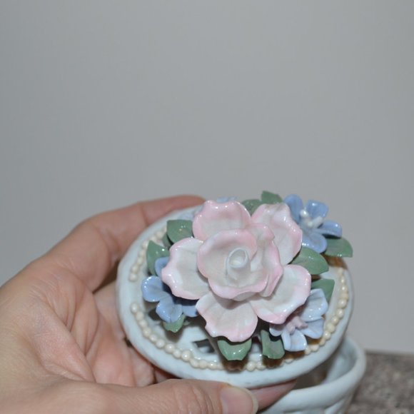 Handmade Collectibles Ceramic Clay Basket with Flowers on Top miniature - Picture 4 of 10